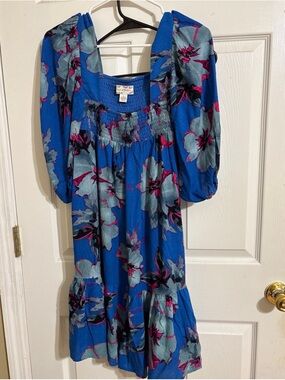 Free People Blue Floral Puff-Sleeve Mini Dress